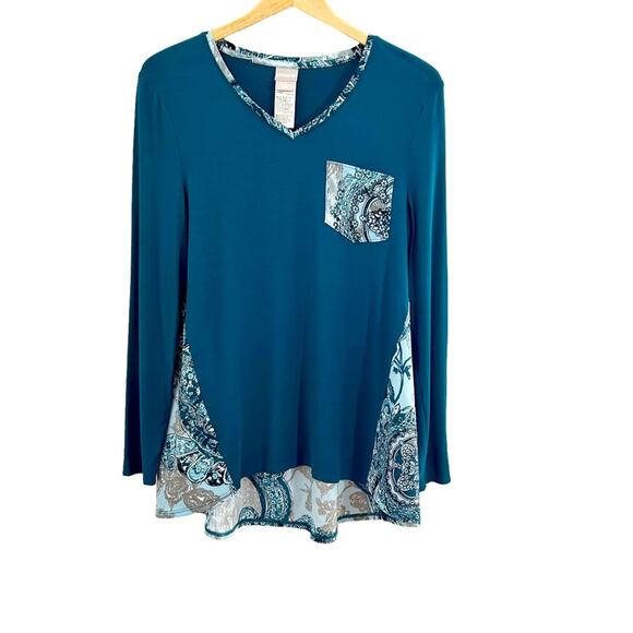 Chico’s Blue Multicolor Paisley Floral Woven Back Tunic Top, Size 1=Small - Picture 4 of 14